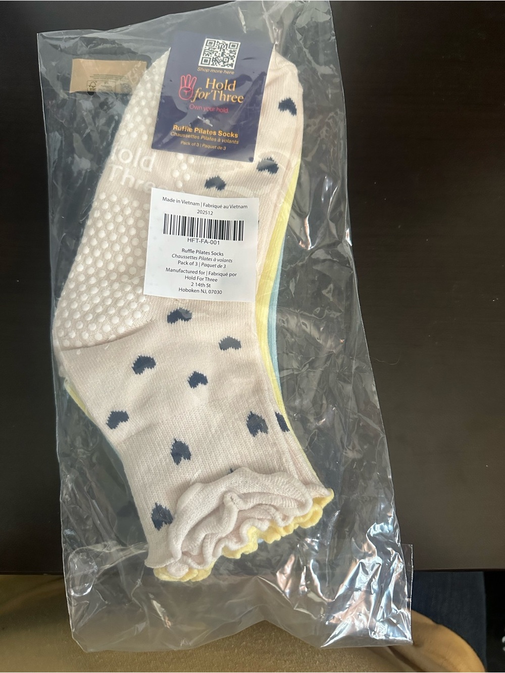 Women's Ruffle Pilates Socks - Cream with Navy Dots